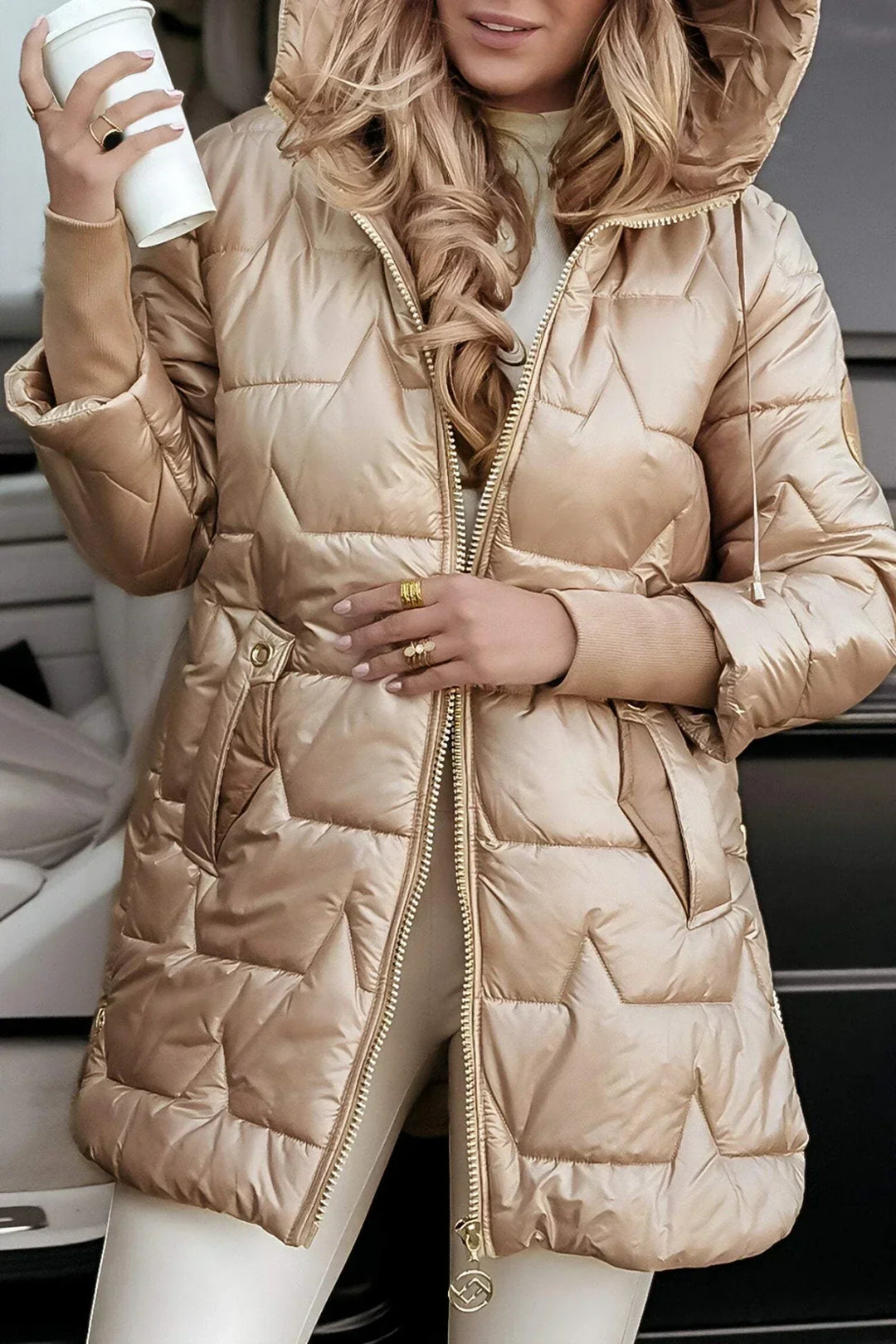 Marga - Long, warm quilted jacket with generous hood